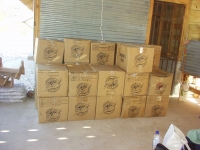 Boxes of gifts from Samaritan's Purse Operation Christmas Child at our base