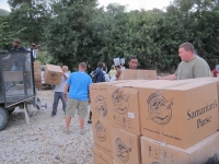 Unloading the boxes from Samaritan's Purse at the trail head