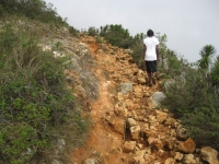 The trails into the mountains are rocky and steep.