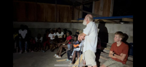 Bill speaking at the first church service