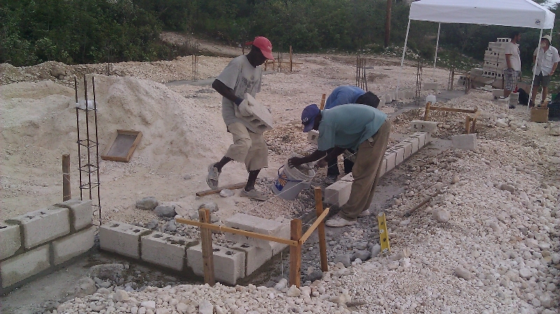 Laying the block on the footings
