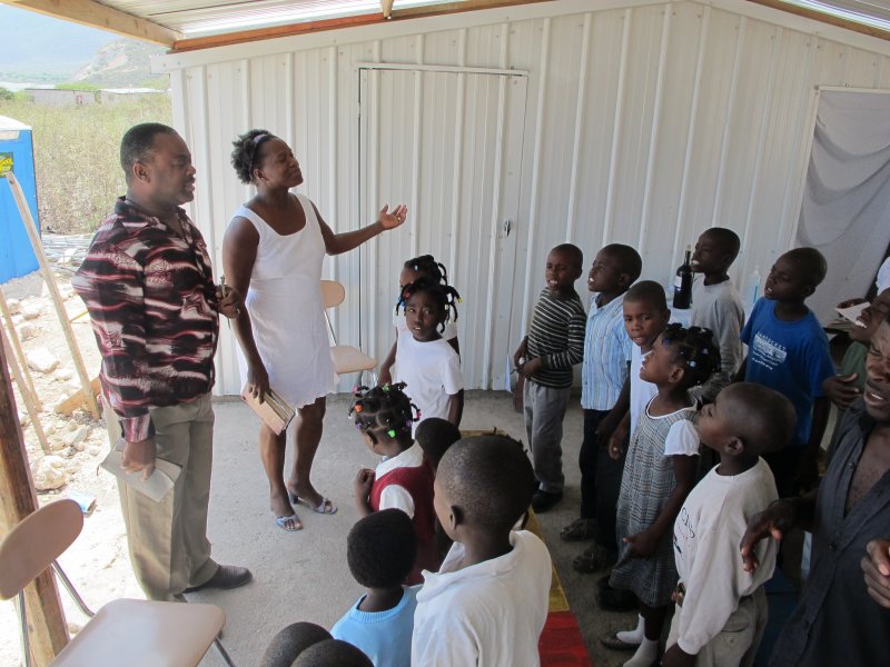 Worship Sunday morning at Yvrose\'s in Haiti.