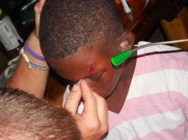 A head injury being tended.