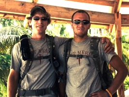 Jesse and Cody with backpacks of medicine ready to hike around the island to help people who are sick