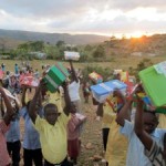 Children with their Christmas boxes