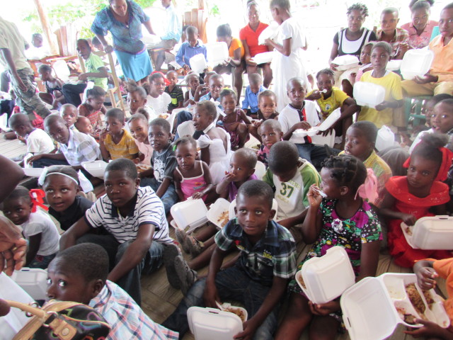 Children eating on the deck