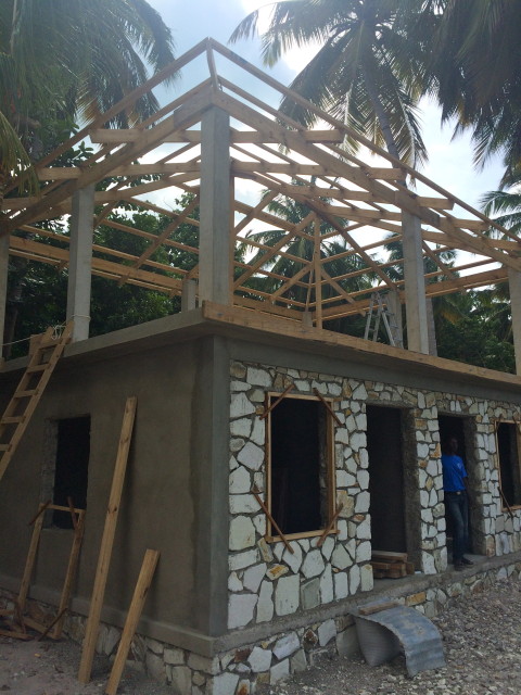 Framing for the roof is up.