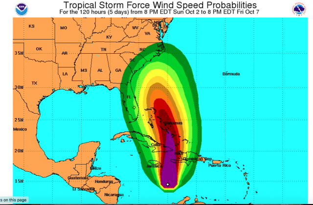Sunday 8 pm Hurricane Matthew trajectory